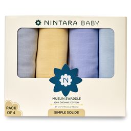 Nintara Baby Soft, Breathable, Lightweight, 100% Organic Cotton Extra-Large Swaddle Pack of 4 - Simple Solids-image-38