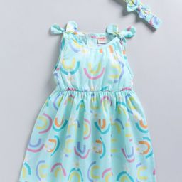 Snuggly MONKEY Poplin Sleeveless Floral Printed Dress With Headband Set - Mint-image-40