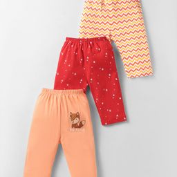 OHMS Single Jersey Knit Full Length Lounge Pant With Star & Animal Print Pack Of 3 - Red Yellow & Orange-image-65