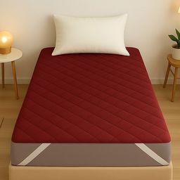 RRC 4 Corner Elastic Strap Single Size Waterproof Quilted Mattress - Maroon-image-4