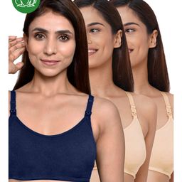 Inner Sense Organic Cotton Knit Pack Of 3 Solid Antimicrobial Maternity Bras With Nursing Access - Multi Colour-picture-20