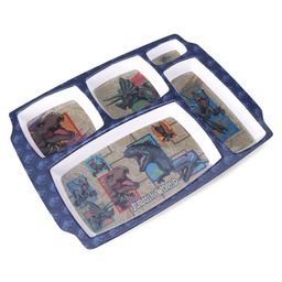 Servewell 5 Part Plate with Spoon and Fork Jurassic World Theme Set of 3- Blue and Grey image 2