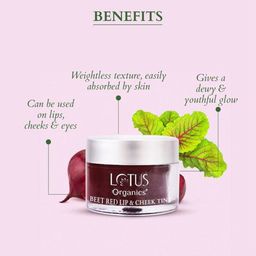 Lotus Organics+ Set Of 2 Beet Red Lip & Cheek Tint With Shea Butter- 10g-Each-Red image 3
