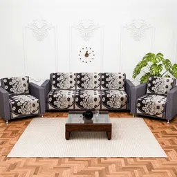 RUBOXA Cream-Coloured & Brown Printed Polyester Sofa Cover-image-80