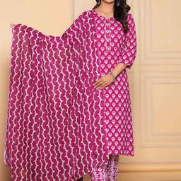 YUSRA Women Ethnic Motifs Printed Regular Gotta Patti Kurta with Trousers & With Dupatta-image-13