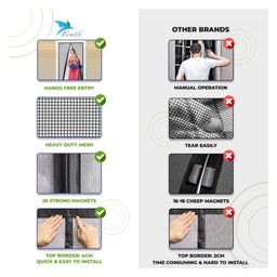 Evafly Mosquito Net for Door Polyester Magnetic Curtain Auto Closing Insect Screen for All Door Types with Self Adhesive Hook Tape  185X105 - Black image 5