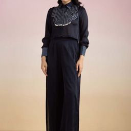 AJIESH OBEROI Printed Shirt Collar Neck Top With Palazzos Co-Ords-image-23