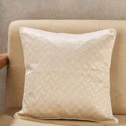Fabindia Jalsa Off White & Beige Self Design Cotton Silk Square Cushion Cover-picture-29