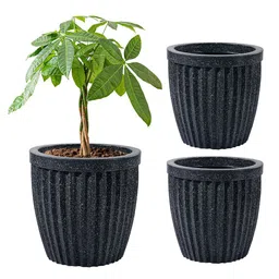 Kuber Industries 3Pcs Black Textured Roto Mould Pihu Neo Flower Planters-picture-0