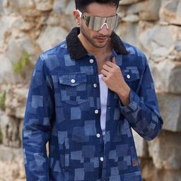 Campus Sutra Men Striped Lightweight Biker Jacket with Patchwork-image-19