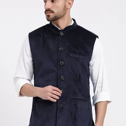 SHOWOFF Slim-Fit Velvet Nehru Jacket-image-78