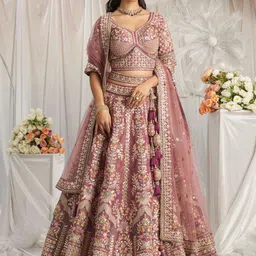 panchhi Embroidered Sequinned Net Semi-Stitched Lehenga & Unstitched Blouse With Dupatta-picture-14