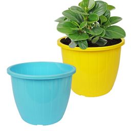 Kuber Industries 2-Pcs Blue & Yellow Planters-85