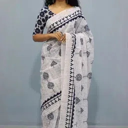 JALTHER Ethnic Motifs Pure Cotton Block Print Saree-12