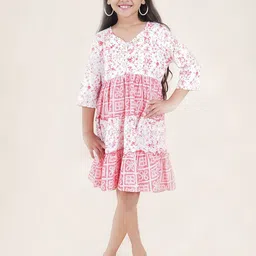 KiddoPanti Girls Floral Printed Fit & Flare Dress-image-59