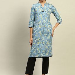 Rangriti Women Checked Keyhole Neck Flared Sleeves Thread Work Kurta-image-95