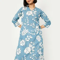 max Floral Printed V-Neck Cotton Cambric Straight Kurta-picture-35