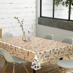 Dakshya Industries Gold-Toned Floral Waterproof Plastic 6-Seater Table Cover-image-48
