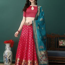 JULEE Ready to Wear Art Silk Jacquard Lehenga & Unstitched Blouse With Dupatta-picture-23