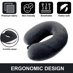 Kuber Industries Grey 4 Pieces U-Shaped Memory Foam Filled Cotton Travel Pillows image 5