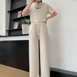 Stem Rope Cotton T-Shirt With Trousers Co-Ords-image-20