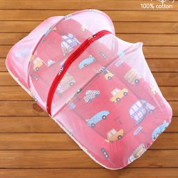 Babyhug Cotton Bedding Set with Mosquito Net City Buzz Print - Red-11