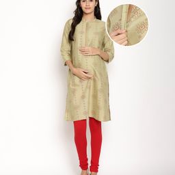 Kriti Three Fourth Sleeves Allover Print Kurta - Green-picture-20