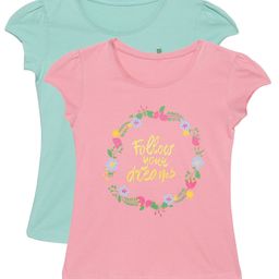 Plum Tree Short Sleeves Follow Your Dreams Print Pack Of 2 Tee - Rose Pink & Aqua-image-3