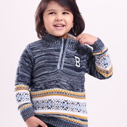 Babyhug Full Sleeves Jacquard Pullover Sweater With Badge - Navy-image-77