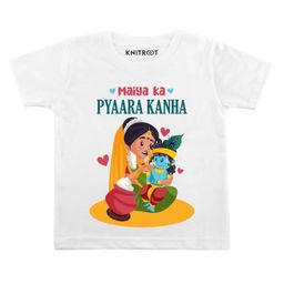 KNITROOT Pyaara Kanha Print Half Sleeves Tee - White-image-80