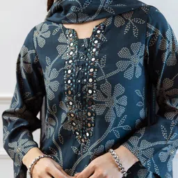 Anouk Bandhani Printed Mirror Work Straight Kurta with Trousers & Dupatta image 3