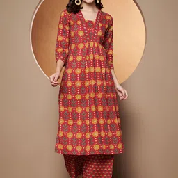 Poshak Hub Floral Printed Square Neck Sequinned Pure Cotton Straight Kurta With Palazzos-picture-16
