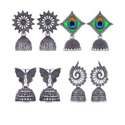 Sangria Women Pack Of 4 Silver Oxidised Peacock Shaped Jhumkas-image-76