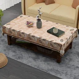 Aura Brown Floral Anti-Skid Cotton 4-Seater Table Cover-image-45