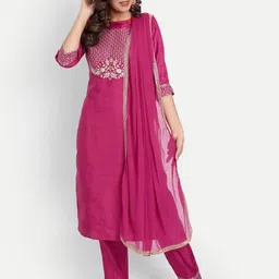 VredeVogel Women Floral Embroidered Kurta with Trousers & Dupatta-image-91