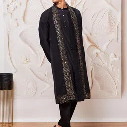 VASTRAMAY Men Regular Sequinned Kurta with Pyjamas & With Dupatta image 4