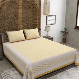 CLOTHOLOGY Yellow & White Floral 180 TC King Bedsheet with 2 Pillow Covers-image-64