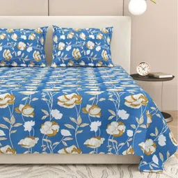 DREAM WEAVERZ Blue & White Floral Pure Cotton 220 TC King Bedsheet Set-2.75 m x 2.55 m-image-69