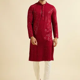 Manyavar Men Embroidered Regular Sequinned Kurta with Pyjamas-picture-14