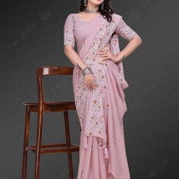 SILKWEAR Ethnic Motifs Embroidered Pure Georgette Saree-image-98