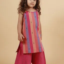 TJORI Girls Striped Straigt Pure Cotton Kurta with Palazzos-image-27
