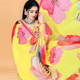 P D Silk Mills Floral Printed Pure Georgette Saree-picture-39