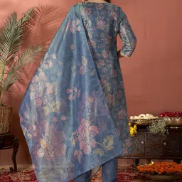 Anouk Floral Printed Regular Thread Work Straight Kurta With Trousers & Dupatta image 5