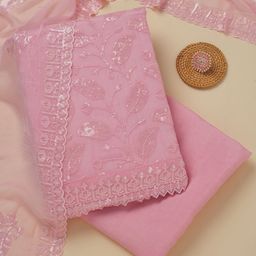 Koskii Ethnic Motifs Embroidered Sequinned Organza Unstitched Dress Material-image-72