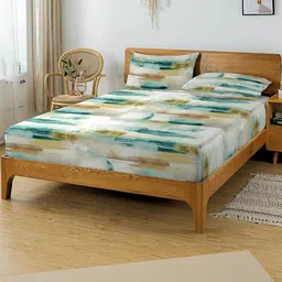 HIDECOR Blue & White Colorblocked 210 TC King Bedsheet with 2 Pillow Covers-picture-38