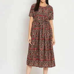 ANGOORI FASHION Floral Print Puff Sleeve Fit & Flare Midi Dress-image-11
