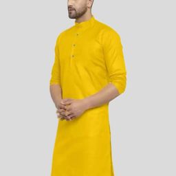 ANUJ FASHION Men Yellow Solid Mandarin Collar Long Sleeves Ethnic Kurtas-picture-45