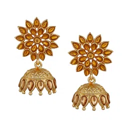 Stefan Gold-Plated Kundan Studded Contemporary Jhumkas-image-7