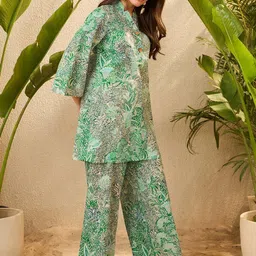 IMANA Floral Printed Pure Cotton Mandarin Collared Top With Trousers Co-Ords image 3