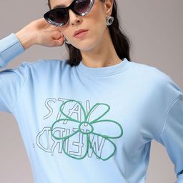 Freehand by The Indian Garage Co Women Cotton Printed Round Neck Crop Sweatshirt-picture-14
